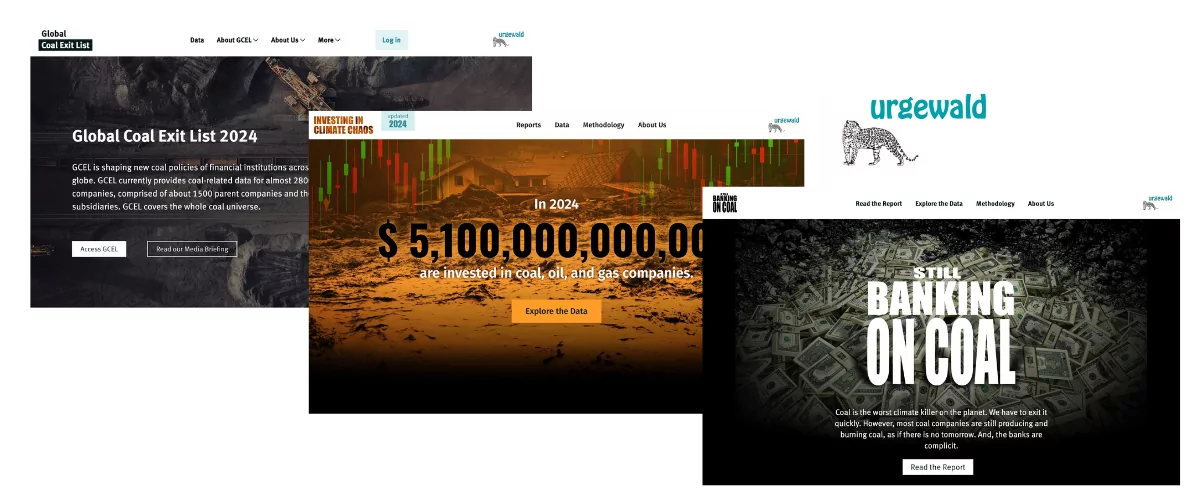 Screenshots von 3 Kampagnen-Webseiten von Urgewald