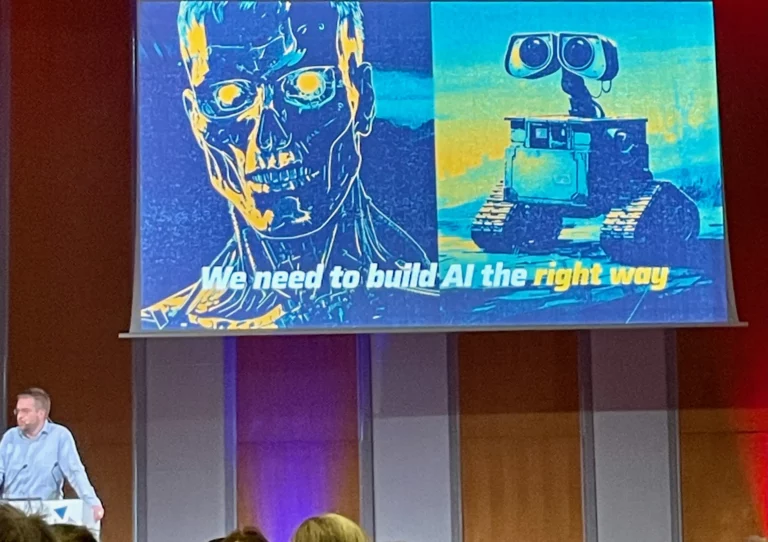 Drupal CMS Slide zu KI mit der Aufschrift: We need to build AI the right way