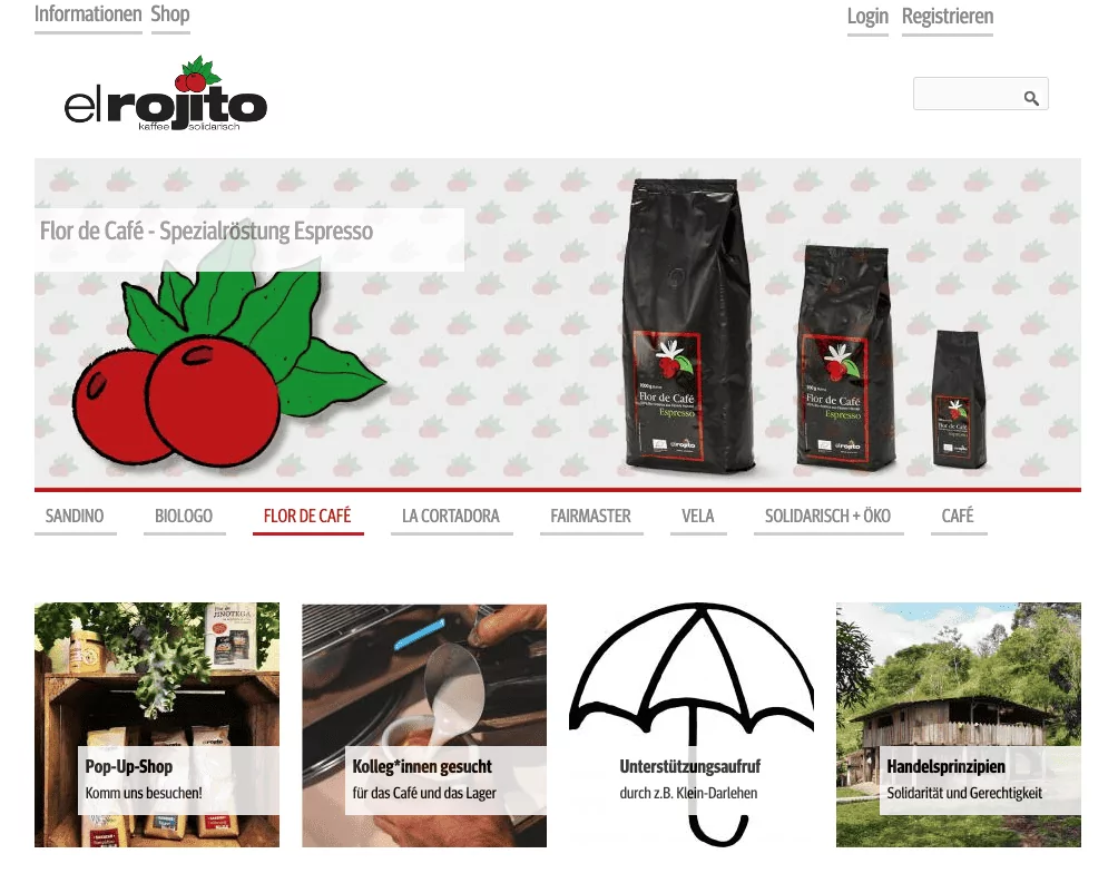 Screenshot des alten Online-Shops von El Rojito