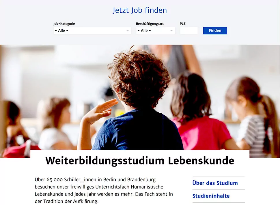 Screenshot des Karrierebereichs mit zentraler Suchfunktion