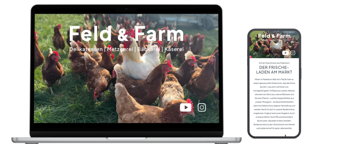 Startseite der Website Feld & Farm auf Laptop und mobilem Gerät