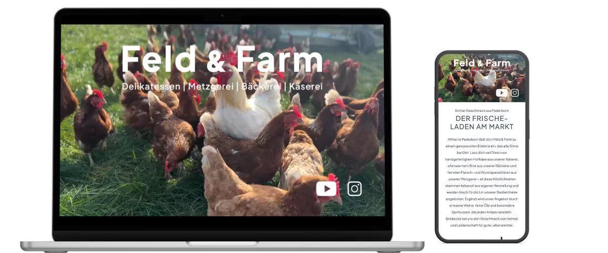 Startseite der Website Feld & Farm auf Laptop und mobilem Gerät