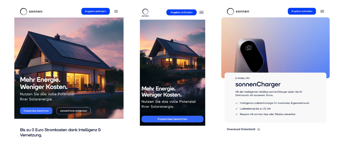 Website der sonnen GmbH in verschiedenen Gerätegrößen