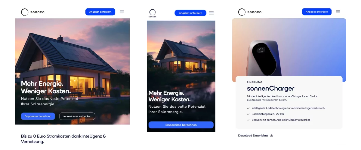 Website der sonnen GmbH in verschiedenen Gerätegrößen