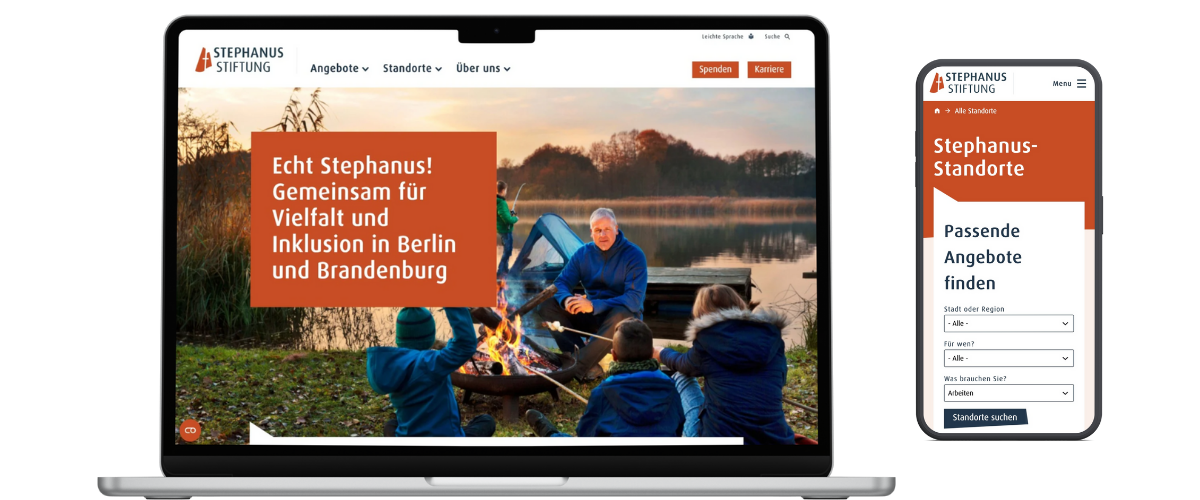 Startseite der Website der Stephanus-Stiftung in Desktop- und Mobile-Ansicht